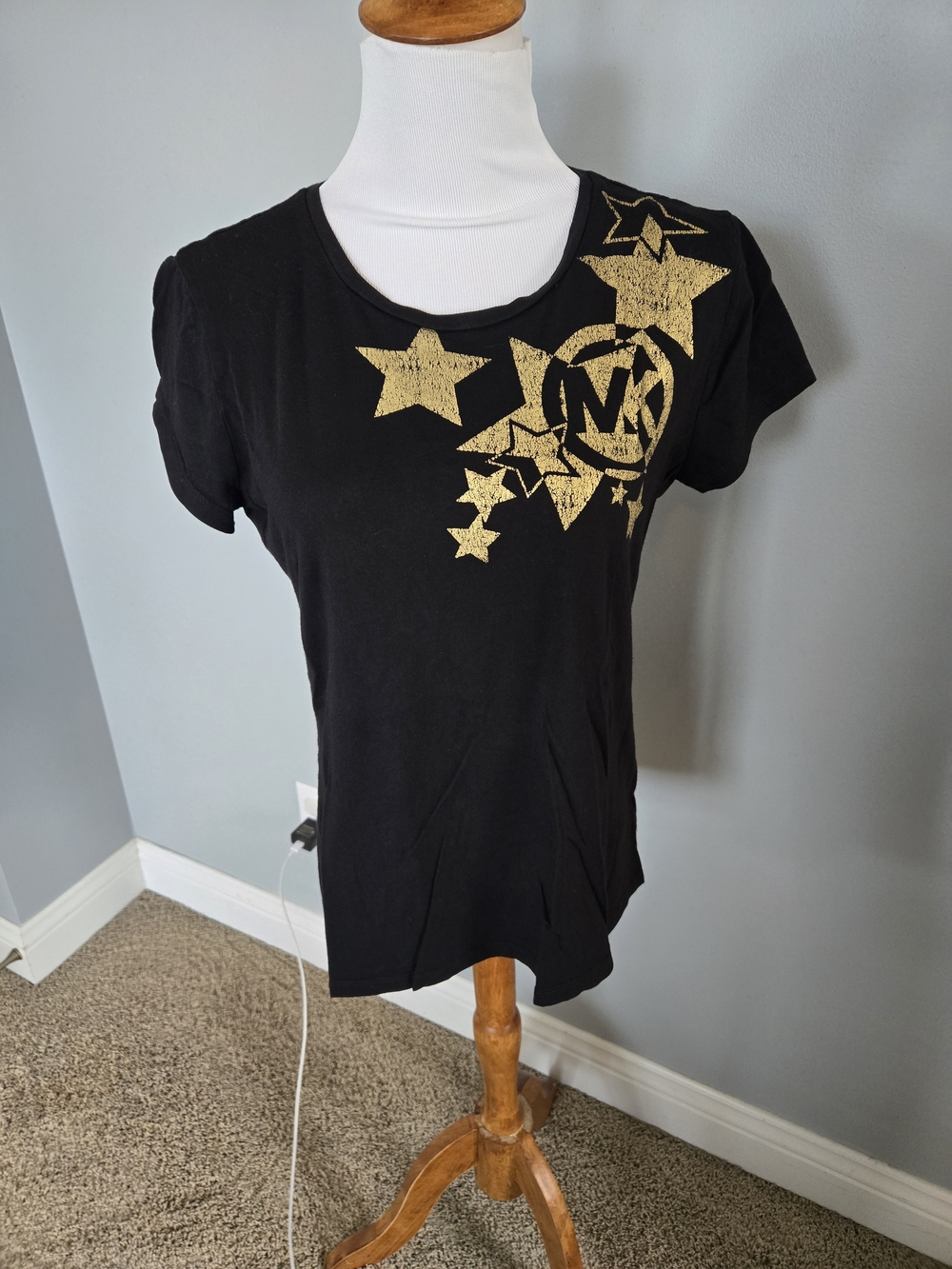 Michael Kors Black Short-Sleeve Tee with Gold Star Motif